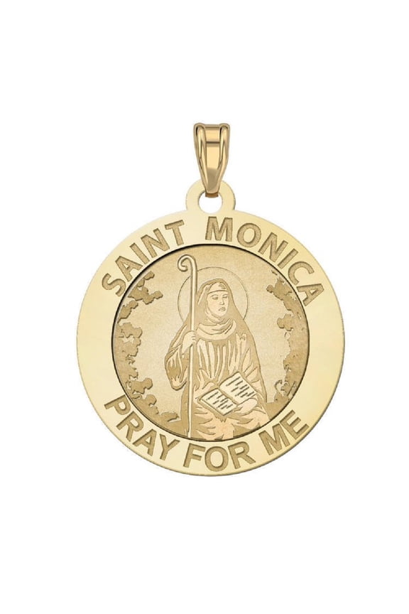 Saint Monica "Pray for Me" Medal - 3/4 inch Size of a Nickel in Solid 14K Yellow Gold