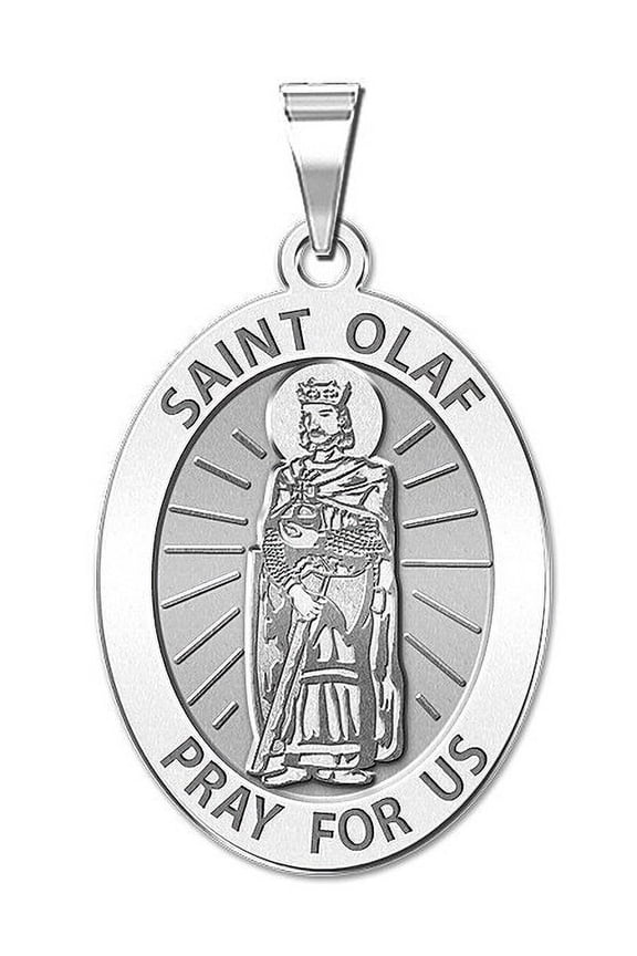 Saint Olaf of Norway Religious Medal - 3/4 inch x 1 inch - Sterling Silver