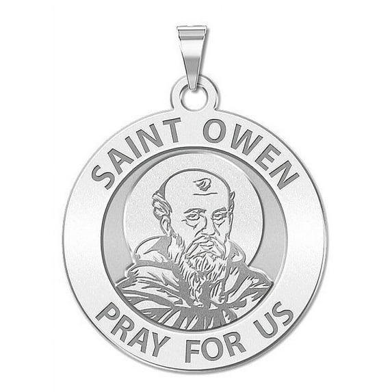 Picturesongold.Com Saint Owen Religious Medal - - 2/3 Inch Size of Dime, Sterling Silver