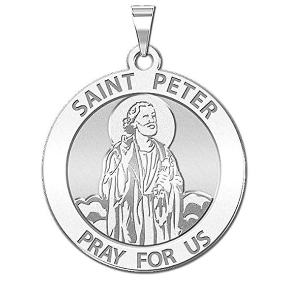 Picturesongold.Com Saint Peter Religious Medal Necklace Pendants - 3/4 in Size of a Nickel in Solid 14K White Gold