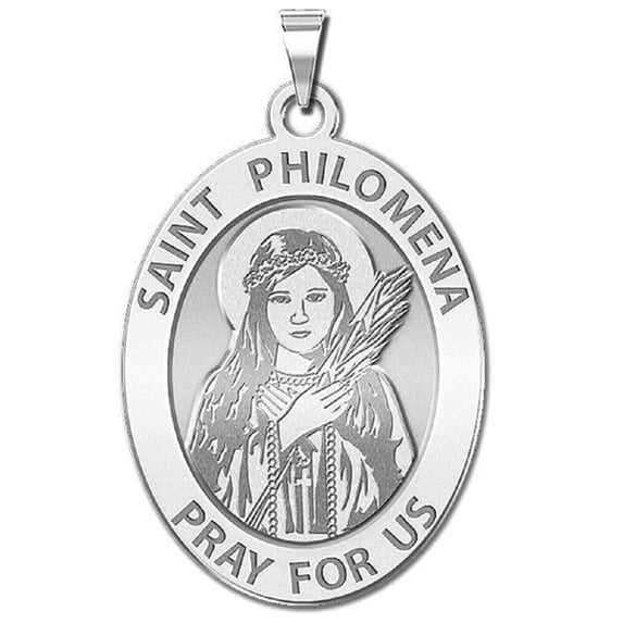Picturesongold.Com Saint Philomena Oval Religious Medal Female Adult- 1/2 x 2/3 inch Sterling Silver