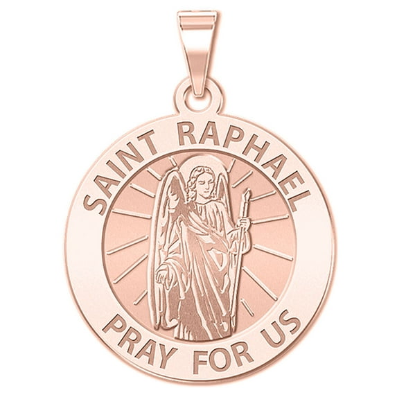 Picturesongold.Com Saint Raphael Religious Medal Necklace Pendants Adult - 14k Rose Gold -2/3 inch
