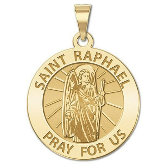 Picturesongold.Com Saint Raphael Religious Medal Necklace Pendants Adult - 3/4 inch 14K Yellow Gold