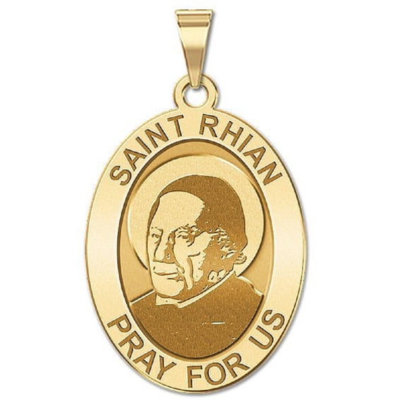 Picturesongold.Com Saint Rhian-Oval Religious Necklace Pendants Adult-1/2x2/3in Dime 14K Yellow Gold
