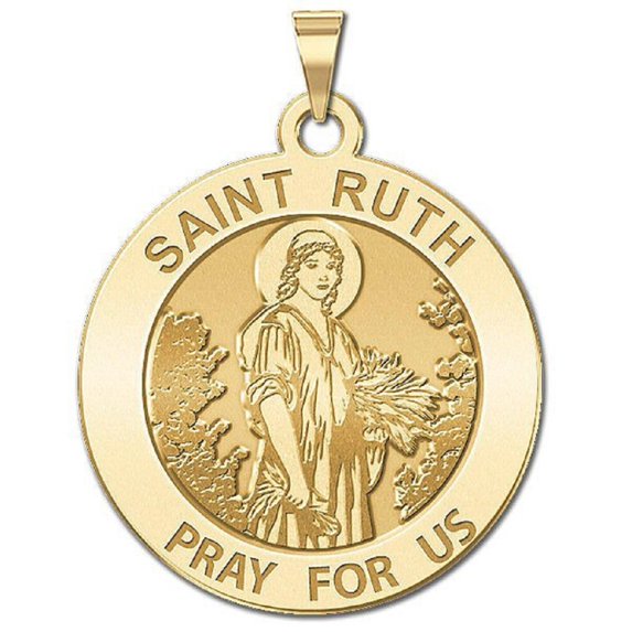 Picturesongold.Com Saint Ruth Round Religious Medal Female Adult- 2/3 inch Dime 14K Yellow Gold
