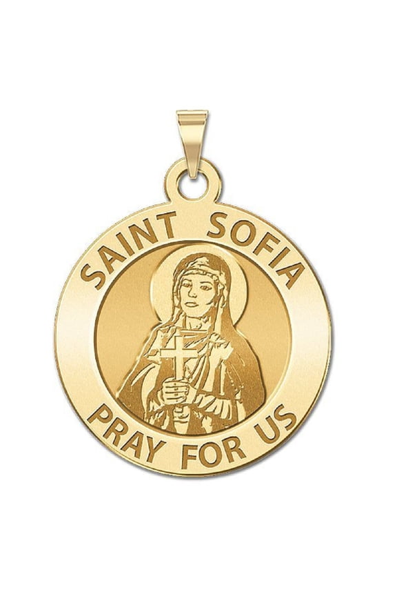 Saint Sofia Religious Medal Necklace Pendants Adult-3/4 in Nickel-14K Yellow Gold