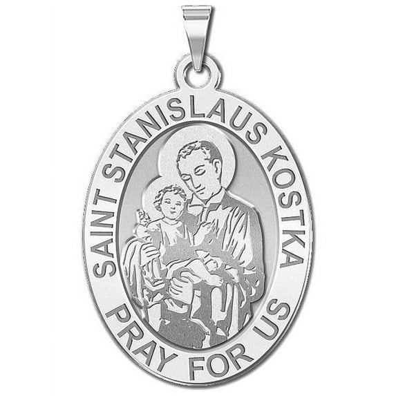 Picturesongold.Com Saint Stanislaus Kostka - Oval Religious Medal Pandant - 1/2 x 2/3 inch Size of Dime, Sterling Silver