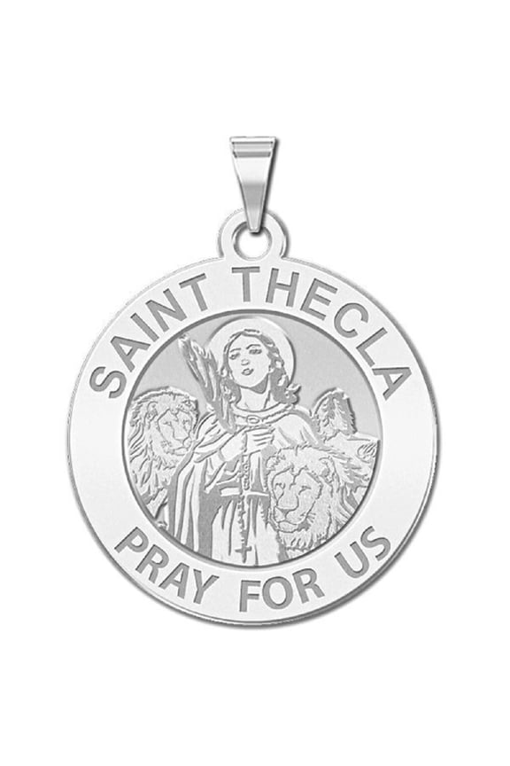 Saint Thecla Religious Medal Necklace Pendants - 2/3 inch Size of Dime, Solid 14K White Gold