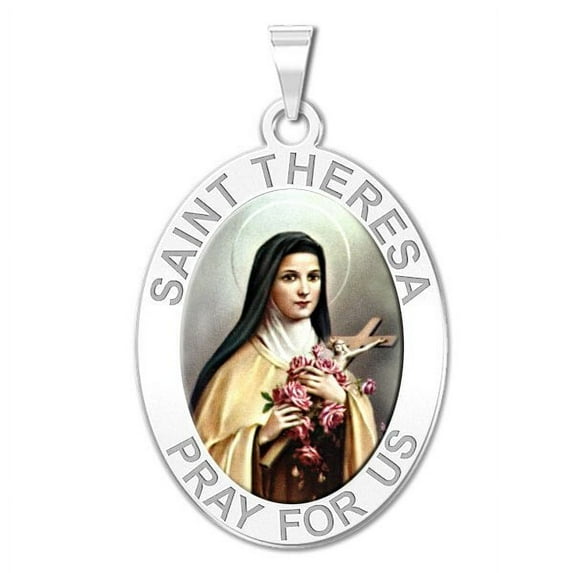 Picturesongold.Com Saint Theresa Religious Medal Necklace Pendants Adult-1/2x2/3 Dime 14K White Gold