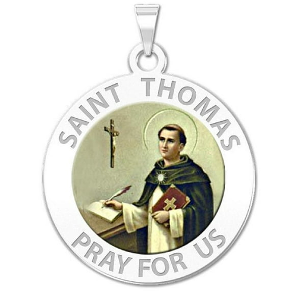 Picturesongold.Com Saint Thomas Aquinas Religious Medal - 2/3 inch Size of Dime Solid 14K White Gold