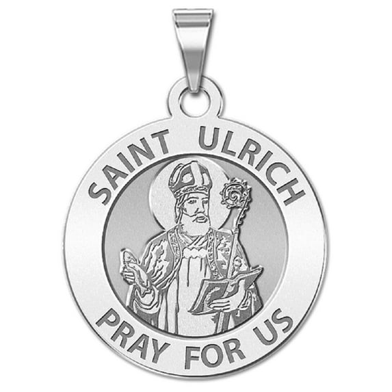 Picturesongold.Com Saint Ulrich Religious Medal Necklace Pendants Female - 2/3 inch 14K White Gold