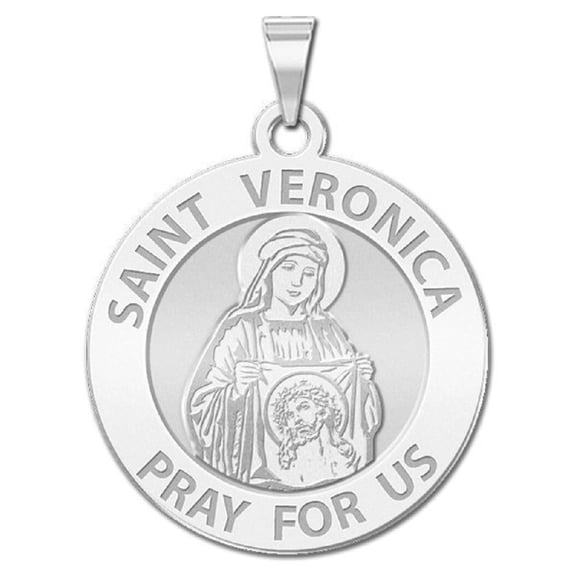 Picturesongold.Com Saint Veronica Religious Medal Necklace Pendants Female - 3/4 inch 14K White Gold