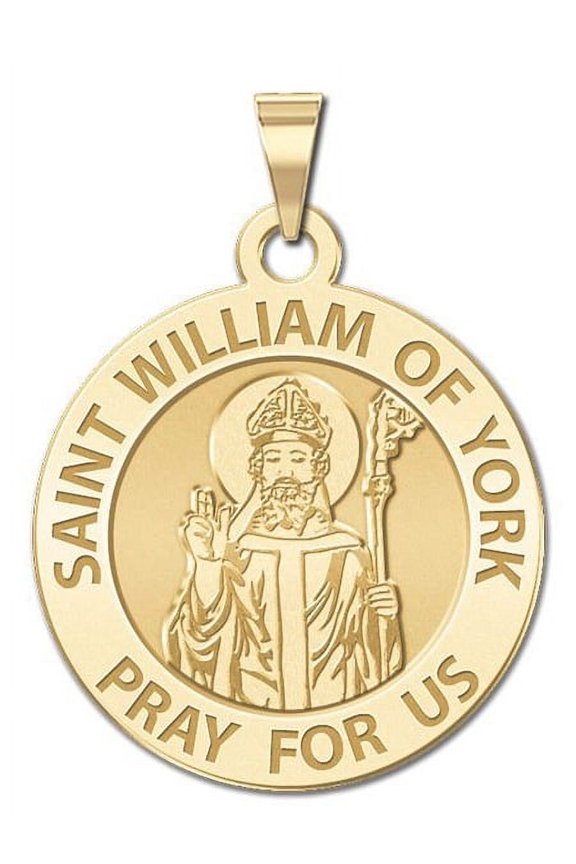 Saint William of York Religious Medal Necklace Pendants - 2/3 inch Size of Dime, Solid 14K Yellow Gold
