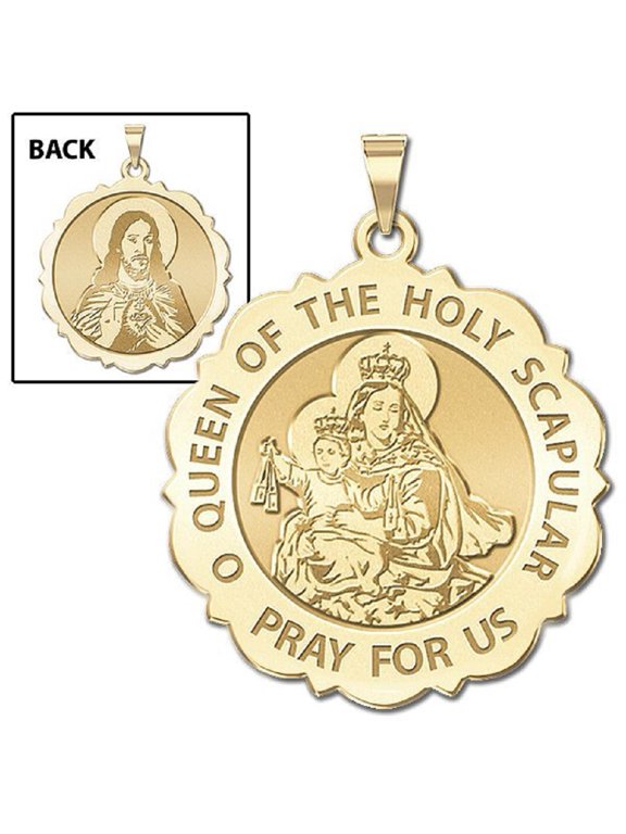 Scapular Scalloped Religious Medal Female Adult - 2/3 inch 14K Yellow Gold