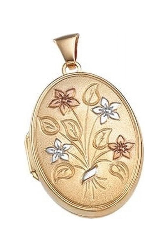 Solid 14k Yellow Gold Oval Picture Locket Necklace over 3/4 inch x 1 inch