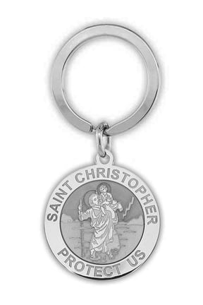 Stainless Steel Saint Christopher Religious Engravable Keychain 1 inch x 1 inch Round