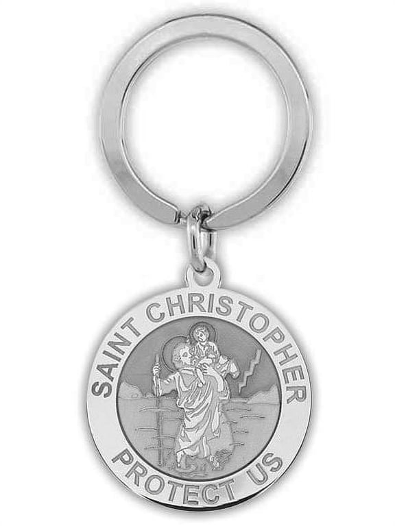Stainless Steel Saint Christopher Religious Engravable Keychain 1 inch x 1 inch Round