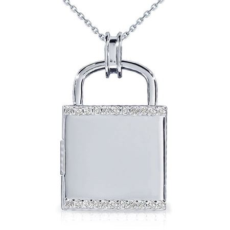 Picturesongold.Com Sterling Silver Cz Padlock Photo Female Adult Locket