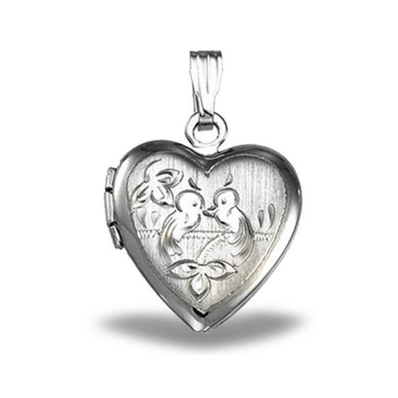 Picturesongold.Com Sterling Silver Heart Love Birds Picture Locket Necklace Pendants - 1/2 in x 1/2 in