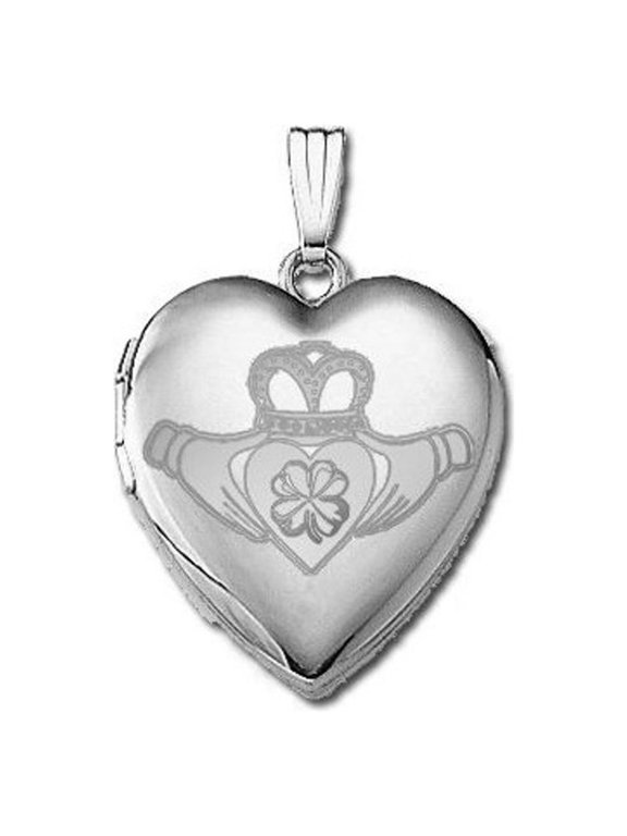 Sterling Silver "Sweetheart" Celtic Claddagh Clover Locket - 3/4 inch x 3/4 inch