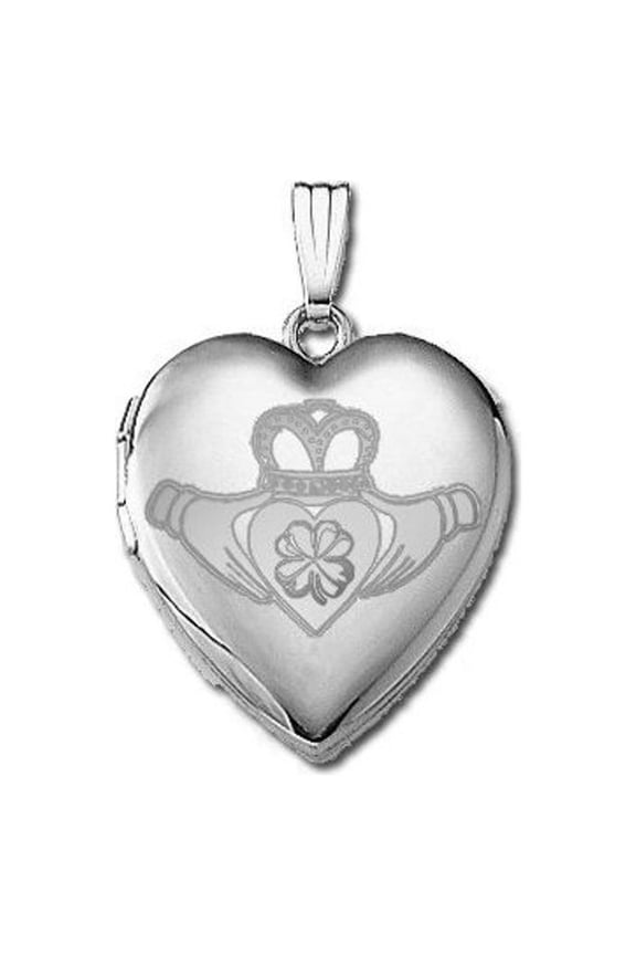 Sterling Silver "Sweetheart" Celtic Claddagh Clover Locket - 3/4 inch x 3/4 inch