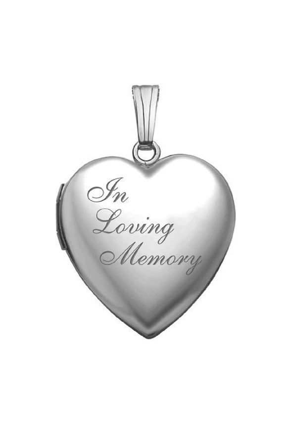Sterling Silver "in Loving Memory" Heart Locket Necklace Pendants - 3/4 inch x 3/4 inch