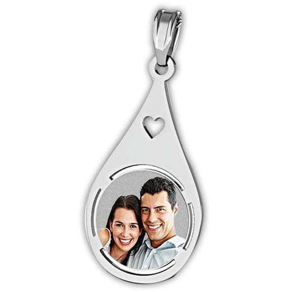 Picturesongold.Com Tear Drop W/ Heart Cut Out Necklace Pendants Adult 3/4 x 1-1/2 in Sterling Silver