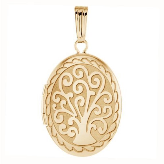 Picturesongold.Com Tree of Life Oval Locket Necklace Pendants - 3/4 inch x 1 inch in Solid 14K Yellow Gold