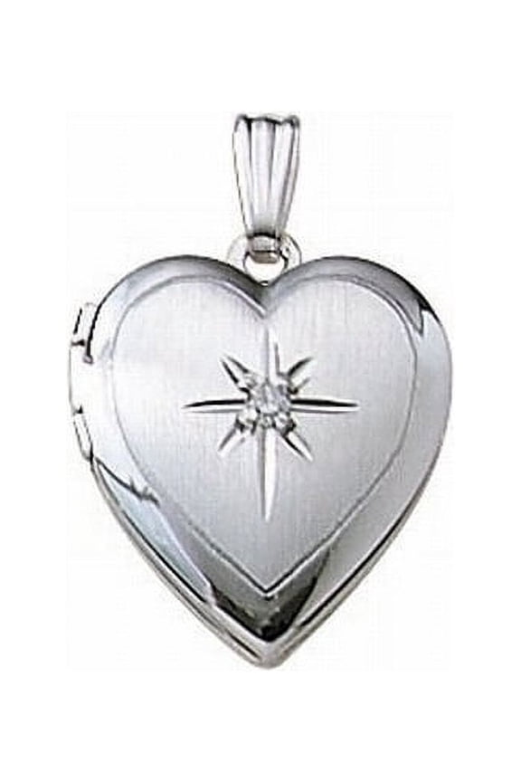 and Diamond Heart Locket - 2/3 inch x 2/3 inch Solid 14K White Gold