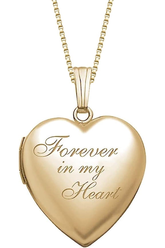 .com Forever in My Heart Locket Necklace Adult 18 inch Chain Necklace Yellow Gold Filled