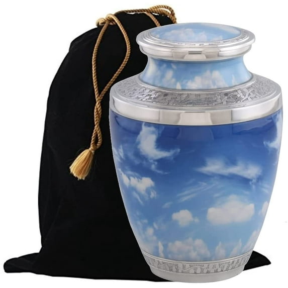 Picturesque Adult Cremation Urn - Handcrafted Funeral Urn for Ashes - Metal With Free Velvet Bag