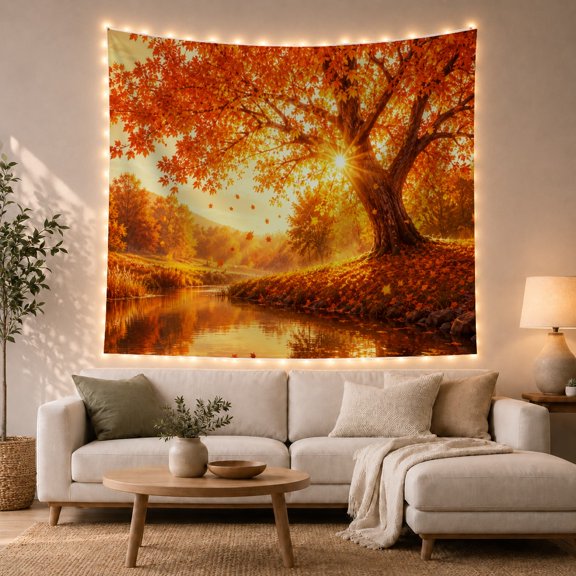 Picturesque Dominated Tree with Side Thick Textured Trunk, Mystical Fantasy for Space Lovers, Galaxy Room Decor, Mother'S Day Gift, Tapestry Wall Hanging for Bedroom and Dorm