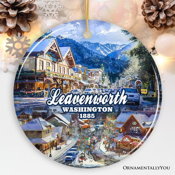Picturesque Leavenworth Town in the Cascade Mountains Ornament, Washington State Souvenir and Christmas Decoration