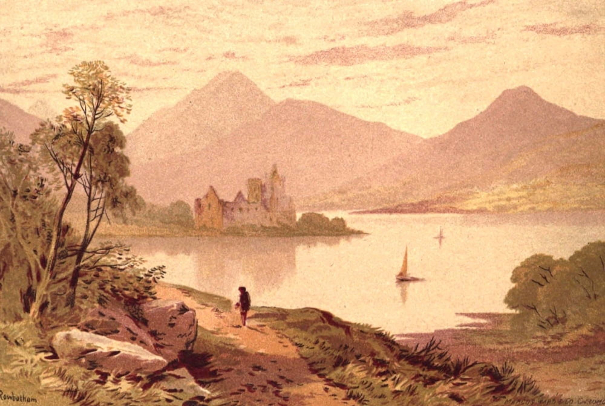 Picturesque Scottish Scenery 1875 Kilchurn Castle Canvas Art - Thomas CL Rowbotham (18 x 24)