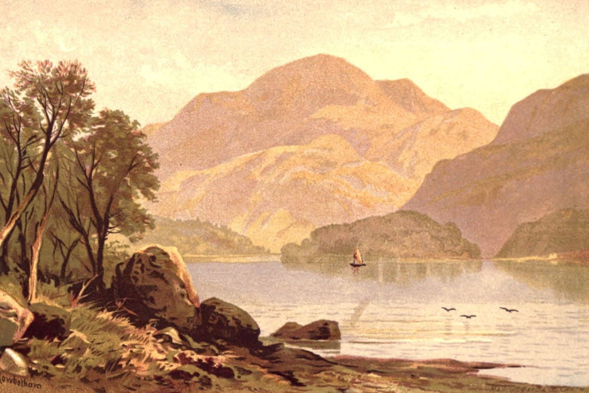 Picturesque Scottish Scenery 1875 Loch Katrine Canvas Art - Thomas CL Rowbotham (18 x 24)