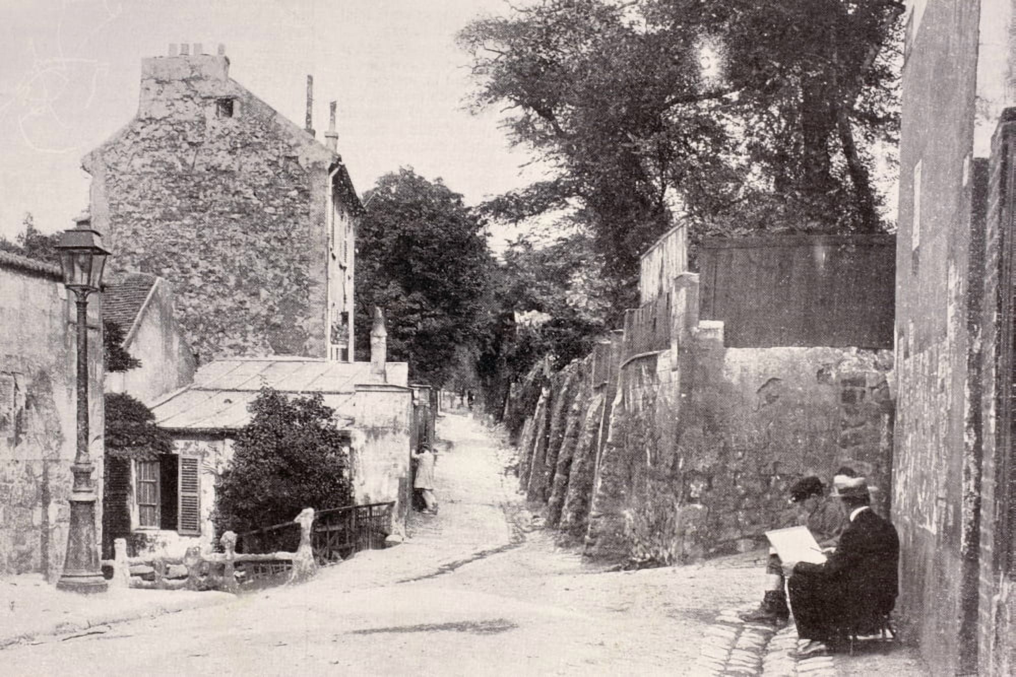 Picturesque Street Of Old Montmartre Paris Late 19Th Century From La Esfera 1914 Canvas Art - Ken Welsh Design Pics (34 x 22)