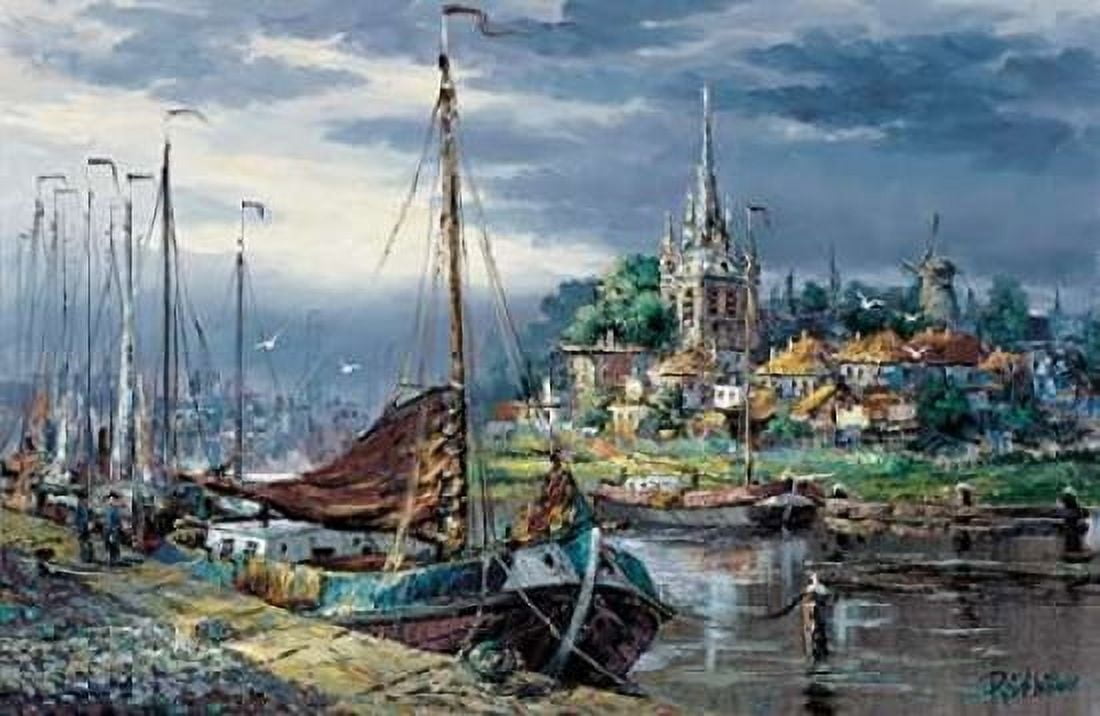 Picturesque harbour view Canvas Art - Reint Withaar (24 x 36)