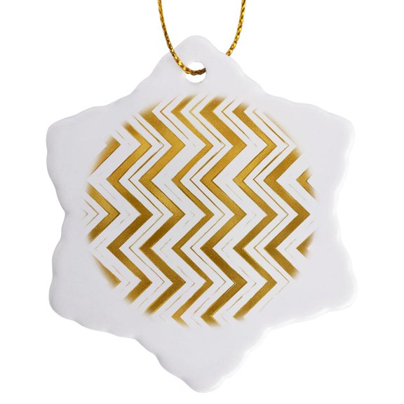 3drose, Picturing Chic Gold White Chevron, 3 inch Snowflake Porcelain Ornament