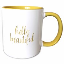 3drose, Picturing Gold Hello Beautiful, 15oz Two-tone Yellow Mug