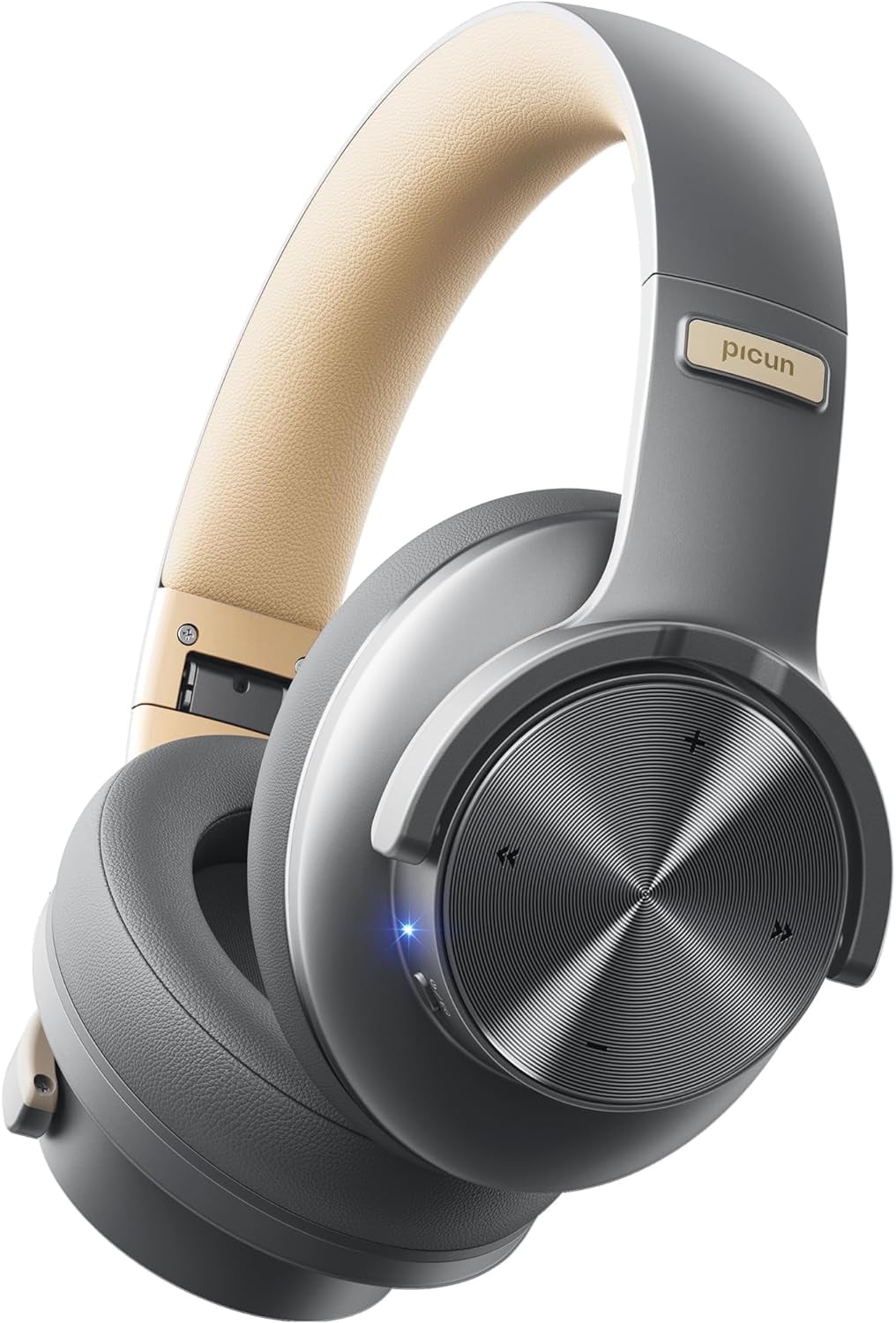 Picun B8 Bluetooth Headphones, 120 Hours Headphone Wireless Bluetooth, Hands-Free Calls, 3EQ & Game Mode, Foldable Headphones Over Ear for Travel Home Office Cellphone PC Ashen Golden