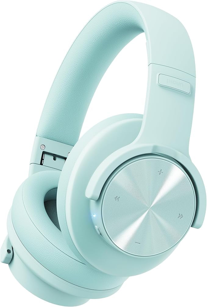 Picun B8 Bluetooth Headphones, 120 Hours Headphone Wireless Bluetooth, Hands-Free Calls, 3EQ & Game Mode, Foldable Headphones Over Ear for Travel Home Office Cellphone PC Cyan