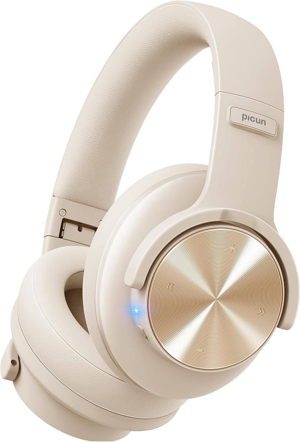 Picun B8 Bluetooth Headphones, 120 Hours Headphone Wireless Bluetooth, Hands-Free Calls, 3EQ & Game Mode, Foldable Headphones Over Ear for Travel Home Office Cellphone PC Khaki White