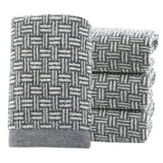 Pidada 100% Cotton Checkered Pattern Hand Towels for Bathroom Set of 4 (Gray)