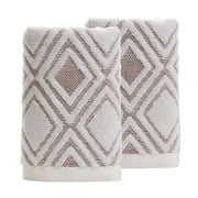 Pidada 100% Cotton Diamond Pattern Hand Towels for Bathroom Set of 2 (Beige Brown)
