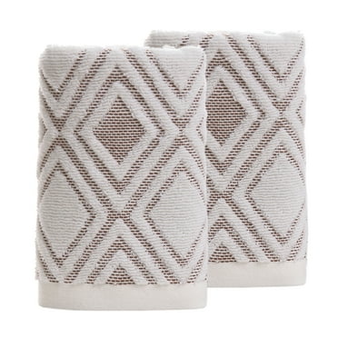 Pidada 100% Cotton Diamond Pattern Hand Towels for Bathroom Set of 2 (Beige Brown)