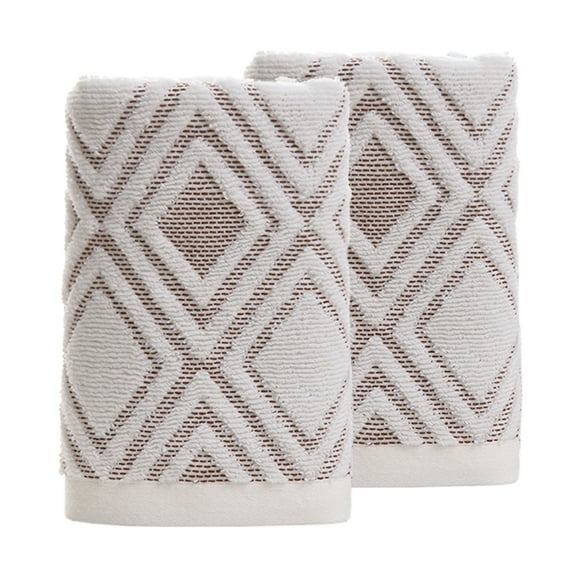 Pidada 100% Cotton Diamond Pattern Hand Towels for Bathroom Set of 2 (Beige Brown)