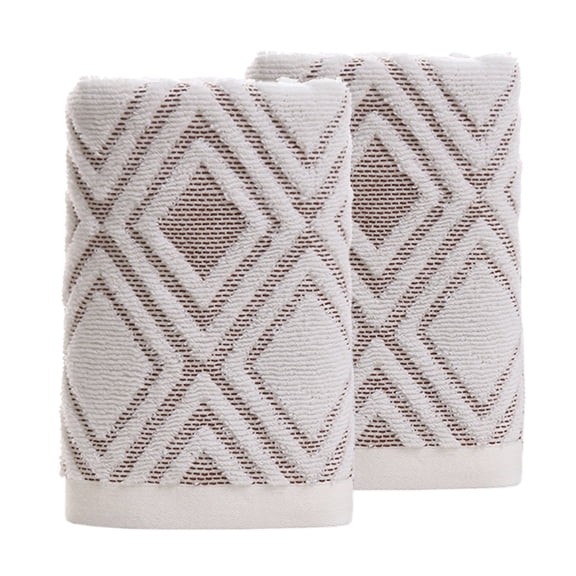 Pidada 100% Cotton Diamond Pattern Hand Towels for Bathroom Set of 2 (Beige Brown)