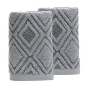 Pidada 100% Cotton Diamond Pattern Hand Towels for Bathroom Set of 2 (Gray)