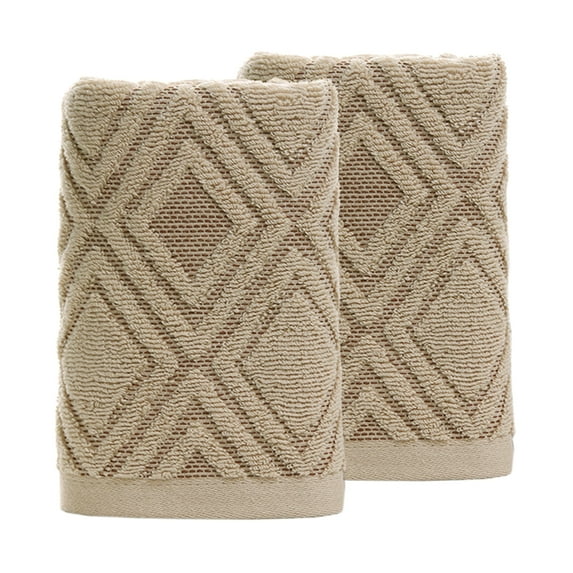 Pidada 100% Cotton Diamond Pattern Soft Absorbent Decorative Hand Towels Set of 2 for Bathroom (Brown)