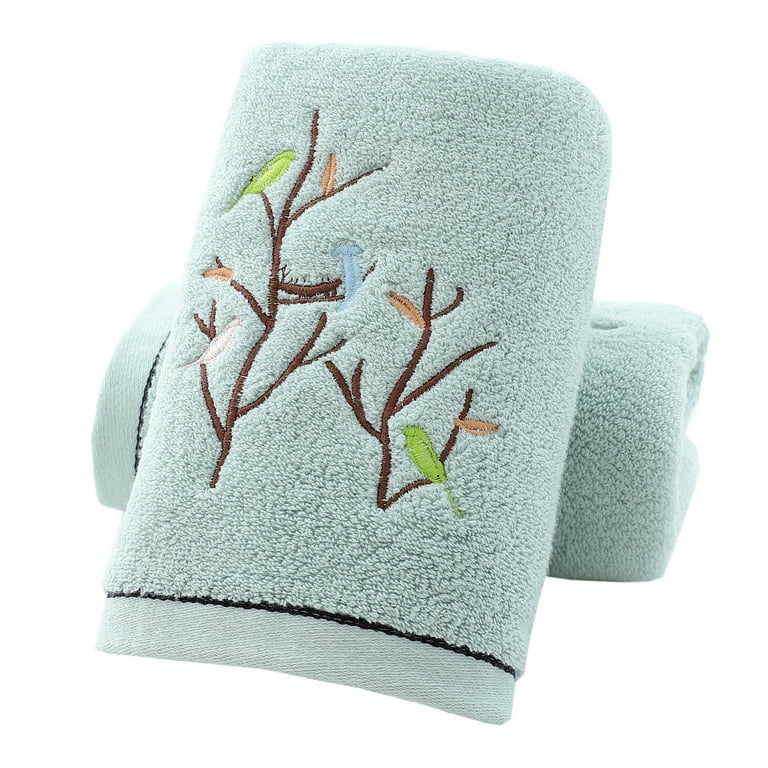 Pidada Hand Towels Set of 4 Embroidered Bird Tree Pattern 100% Cotton  Absorbent Soft Decorative Towel for Bathroom 13.8 x 29.5 Inch (Aqua Green)